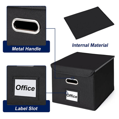 No Brainer File Organizer Box With Lid Large Hanging File Folder Organizer With Plastic Slide showing metal handle and label slot
