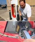 Man connecting Plug Right In With This Boss Level NACS To CCS Adapter Pushes 500 Amps And 1000 Volts for EV charging.