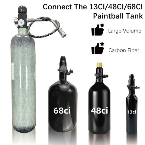 CE EN Certified 2L 122 Cu In 4500 Psi Air Tank for Paintball HPA PCP and Scuba Carbon Fiber with M18x1.5 Thread Dual Gauge Valve display