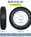 4.80-12 Bias Ply Trailer Tire and Wheel Assembly Set of 2 with white 12 inch spoke wheel four lug four inch PCD load range C 6PR