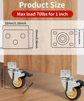 Rock Solid Side Mount Caster Wheels With Brake Set Of Four One Inch L Shaped Swivel Casters For Furniture Tables Carts Smooth Rollin dimensions and load capacity illustration