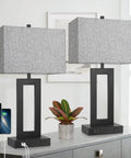 Set Of 2 Modern Touch Control Table Lamps With USB Ports For Nightstands, 22 Inch Large Bedside Lamps on a table.