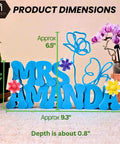Custom 3D Printed Teacher Desk Name Plate Personalized Sign With Bold 3D Letters Dope Classroom Decor Perfect Teacher Gift Daycare Office Name Tag For Desk, blue with flower accents