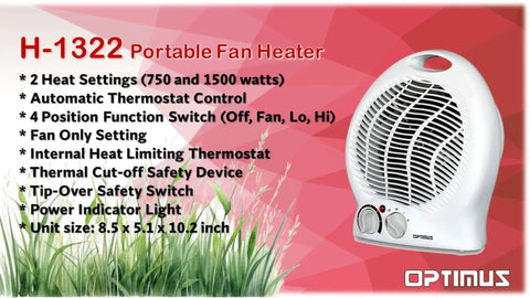 Portable 2 Speed Space Heater With Thermostat And Safety Cutoff 750 And 1500 Watt Heat Fan Only And Four Position Switch
