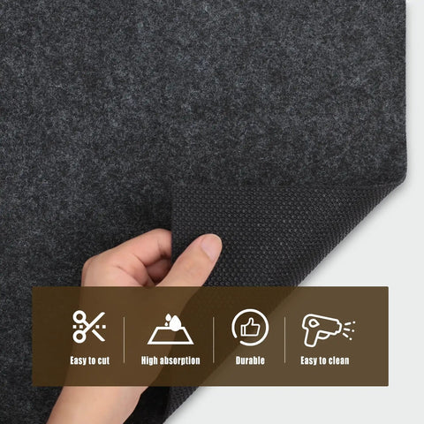 Close-up of Oil Spill Mat For Garage Floor 3 By 7 Feet Under Motorcycle Waterproof Durable Non Slip TPR Backing Reusable Absorbent Pad Charcoal