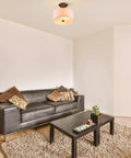 Living room with Matte Black 13 Inch Drum Ceiling Light Fixture With White Shade Two-Light Semi-Flush Mount Close-To-Ceiling Lamp