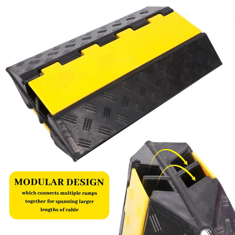 Two Channel Rubber Cable Ramp Protector And Cord Cover For Cables And Hoses Rugged Heavy Duty Traffic Ramp For Driveways And Outdoors Ideal For Asphalt Concrete Gravel Surfaces 1 Pack shown from top angle