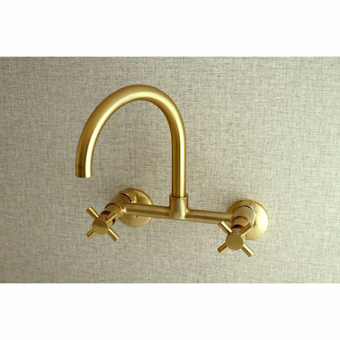 Concord 8 Inch Adjustable Center Wall Mount Kitchen Faucet in Brushed Brass Durable Solid Brass Construction with Drip Free Cartridge