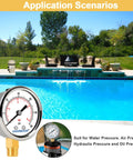 Lead Free Water Pressure Gauge 60 Psi 2 Inch Dial Stainless Steel Case Lower Mount 1/4 Inch NPT next to a swimming pool
