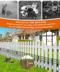 No Dig Garden Border Fencing Kit With 6 Black Metal Panels 12 By 16 Inches Decorative Fence Barrier installed along white picket fence.