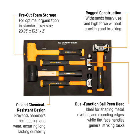 Five Piece Hammer Set With Foam Storage Tray Do It All Home Garage Diy Kit Featuring Rubber Mallet Soft Face Hammer Dead Blow Ball Pein Hammers For Everyday Jobs And Heavy Duty Projects