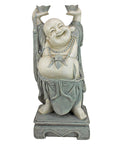 Jolly Hotei Laughing Buddha Garden Statue For Indoor Outdoor Decor 26 Inches Cast Stone Resin Two Tone Stone Finish Welcoming Joy Prosperity And Good Vibes For Home Or Yard