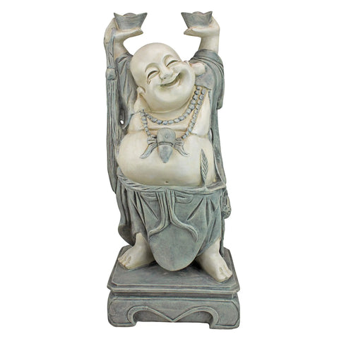 Jolly Hotei Laughing Buddha Garden Statue For Indoor Outdoor Decor 26 Inches Cast Stone Resin Two Tone Stone Finish Welcoming Joy Prosperity And Good Vibes For Home Or Yard
