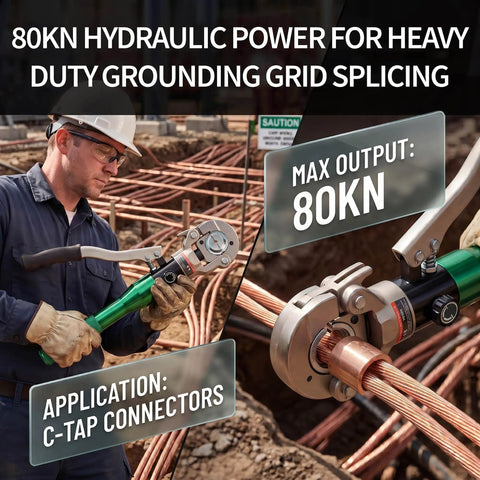 Pro-Grade Hydraulic Cable Crimper 80KN for Copper YA YS Lugs, Heavy-Duty Powerhouse for Grounding Grid and Residential Wiring, Delivers Permanent, Low-Resistance, Vibration-Free Joints, Quick, Clean Crimps.