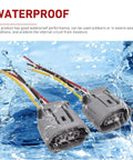 No Hassle Fix Straight Shot Three Wire Alternator Regulator Harness With Heavy Duty Waterproof Plug For Fast Drop In Install Compatible With Toyota Nissan Mazda Ford Dodge Gray Two Piece Set in water with clear waterproof features.