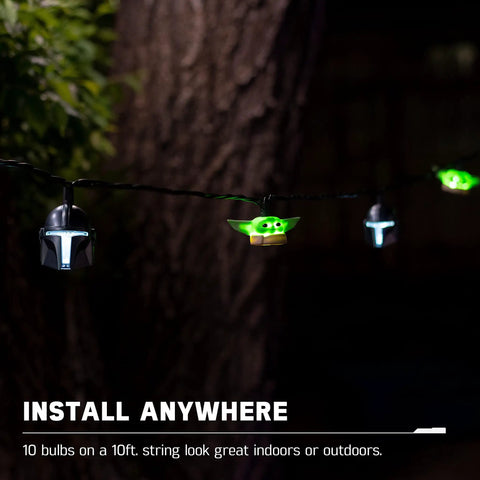 Mandalorian And Grogu String Lights 10 Foot LED Indoor Outdoor Lighting With Totally Cool White 5000K Bulbs The Child Collector Edition