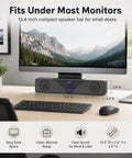 Desktop Monitor Soundbar With USB Powered Plug And Play Audio For Laptop And PC 3.5mm AUX Volume Knob under monitor