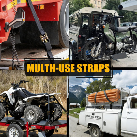 Four Pack Ratchet Straps 15 Feet 1800 LB Break Strength Heavy Duty Retracting Tie Down Straps Set For Truck Motorcycle ATV UTV