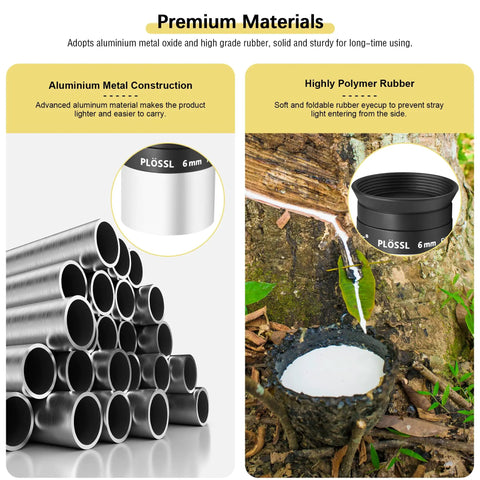 6mm 1.25 Inch Plossl Eyepiece With Fully Multicoated Optics, 4-Element Plossl Design, aluminum and rubber materials shown