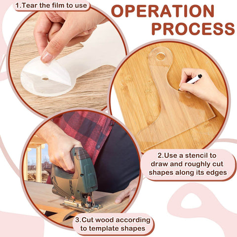 Six Piece Acrylic Router Template Set For Charcuterie Boards And Cutting Boards shown in use with tools for kitchen crafts