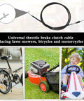 Universal Throttle Cable Ends Kit With Twenty Durable Stainless Steel One Eighth Inch Stops And Crimp Clamps for Go Kart Motorcycle ATV Bicycle Scooter Bike Repair displayed with bike, lawnmower, and go-kart images.