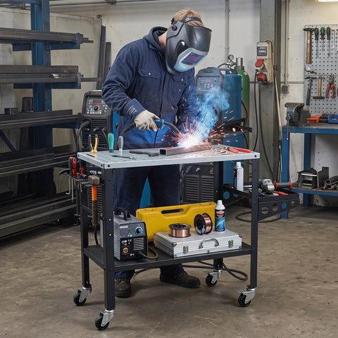 Built Tough Rolling Welding Table With 1200 Pound Support Go Wherever You Want Heavy Duty Metal Workbench Offering Heat Resistant Plate Rapid Clamping Slots Integrated Tool Shelf For Badass Garage Project Crews