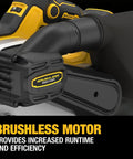 Heavy Duty 20V Max Cordless Belt Sander With A Badass Brushless Motor showcasing the brushless motor for efficiency.
