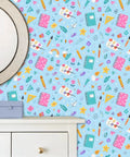 Top Tier Botanical Floral Peel And Stick Wallpaper Removable Self Adhesive Wallcovering Giant Roll with colorful doodle patterns.
