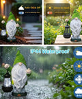 Angry Dude Gnome with Solar Lights in garden, showcasing auto on/off feature and waterproof design, large funny garden statue for outdoors, patio, yard and lawn, white flocked figurine for farmhouse decor, outdoor humor gift that stands out on the lawn.