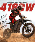 Villain 4160W Electric Dirt Bike With 52V 26Ah Battery showcasing high speed off-road riding on rocky terrain.