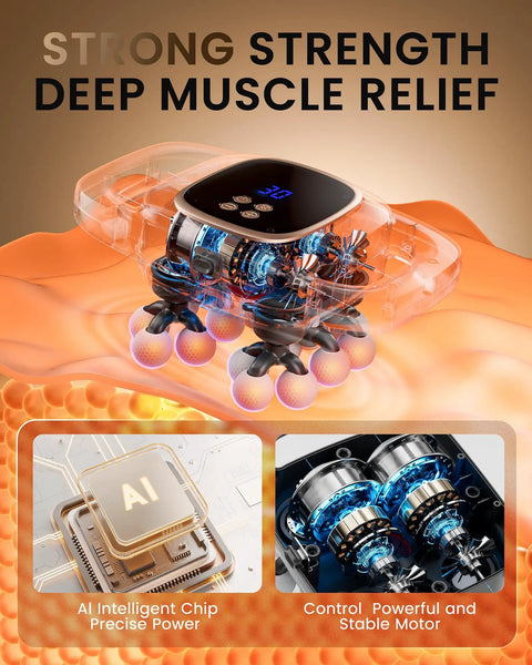 16 Head Percussion Massage Gun Deep Tissue Back Massager With AI chip and powerful motor for full body recovery