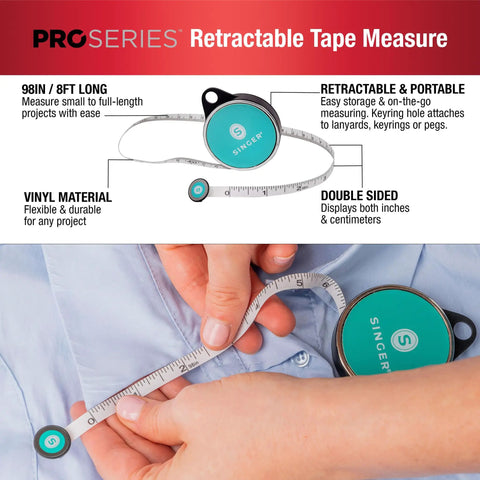 ProSeries 98 Inch Retractable Tape Measure With Leatherette Case Teal Color Pocket Friendly Easy Clip For Lanyard Or Keyring