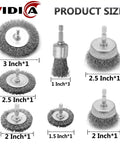 Heavy Duty Drill Wire Brush Set Nine Piece With Abrasive Wire Wheels Cups And Pen Brushes, various sizes displayed