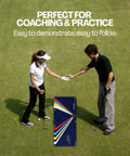 Two golfers using Golf Towel Training Aid For Beginners With Swing Plane And Stance Alignment Practice Portable Travel Size on grass