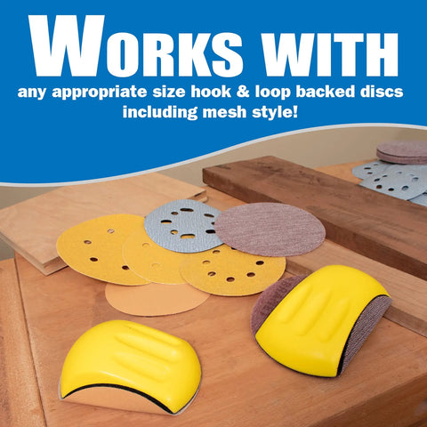 5 Inch Sanding Mouse Block With Hook And Loop Pad For Tight Spaces on wood surface with orbital discs