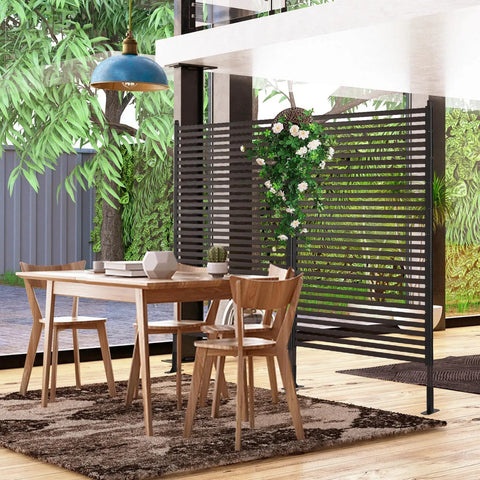 Metal Outdoor Privacy Screen With Stand Freestanding 4 Ft Wide By 6 Ft High Privacy Fence Panel For Patio Garden Backyard Brown
