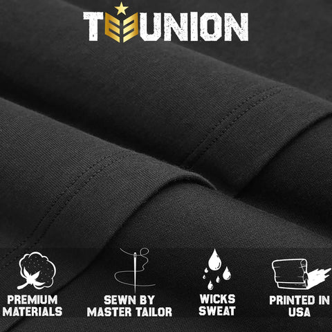 Close-up of black fabric, stitching detail, Funny DIY Mechanic T Shirt For Men I Watched A YouTube Video Design Indigo Blue Casual Workwear Tee.