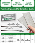 Heavy Hitter 18 Gauge 2 Inch 304 Stainless Steel Brad Nails For Pneumatic And Electric Nail Guns Rust Proof Finishing Nails Built Tough To Power Through Any Shop Project 2000 Count Box displayed with size and model details.