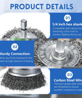Coarse Carbon Steel Drill Wire Brush Set With Ten Piece Bundle including 1/4 inch hex shank and steel wire details for tough cleaning