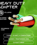 Cross-section of Heavy Duty 50 Amp RV Shore Power Adapter Cord showing 4 prong twist lock and copper conductors