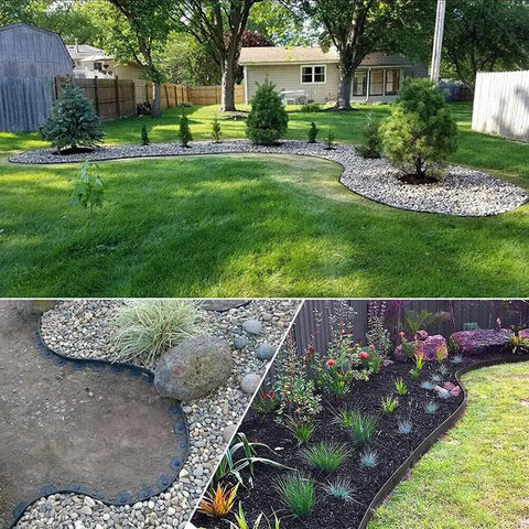 2 Inch Tall Garden Landscape Edging Kit With 20 Ft Length And 20 Spiral Spikes Black Plastic Border for lawn and flower bed