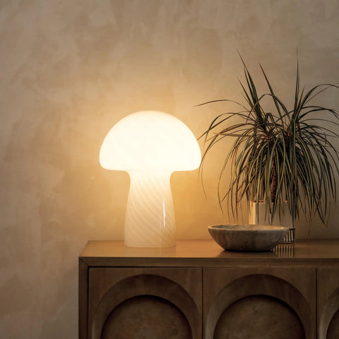 Mushroom Glass Table Lamp 12.75 Inch For Bedside Tables And Desks, Dope Modern Nightstand Light With Warm White Glow