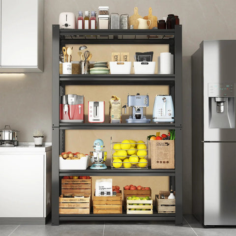 72 Inch 5 Tier Metal Wire Shelving Unit Heavy Duty Garage Storage Rack 2000 Lbs Max Capacity Reinforced Steel Adjustable Shelves For workshop tool organization and legitimate home storage flex with kitchen appliances and fruits.