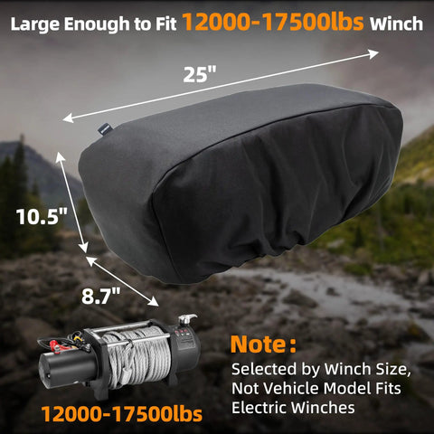 Savage MUAKIOY Winch Cover Heavy Duty Waterproof Protection For 12K Off Road Electric Winches, 25x10.5x8.7 inches, 900D Oxford fabric.