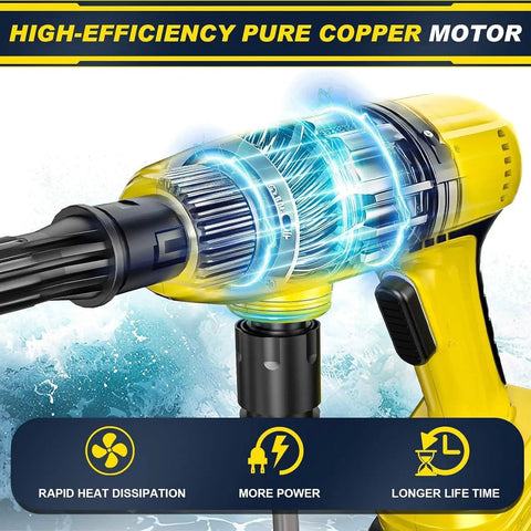 Wreck The Grime On Your Ride Or Yard With This Cordless Portable Pressure Washer featuring a high-efficiency pure copper motor.