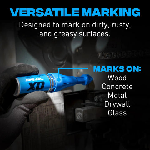 Long Reach Heavy Duty Chalk Powder Shot Marker With Vivid Green Dust For Laying Down Crisp Drill Points On Concrete Masonry And Metal Without Sweating On The Daily Job Site Grind marked on dirty surfaces.