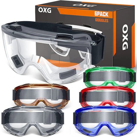 6 Pack Safety Goggles Set ANSI Z87.1 Anti Fog Eye Protection For Lab Work Men Women Multicolor Frames with Box