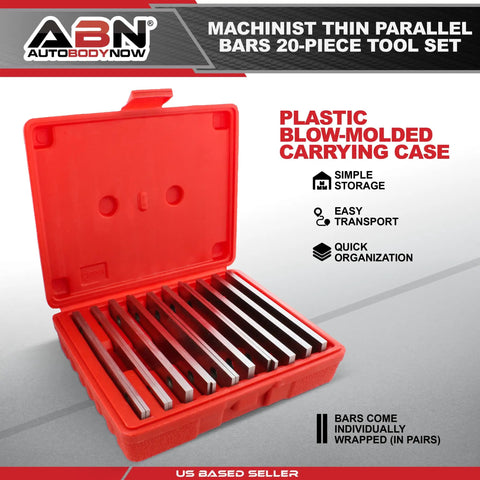 Machinist Thin Parallel Bars 20-Piece Tool Set One Eighth Inch By Six Inch Pro Grade Straightedge Bar Blocks One Half Inch To One Five Eighth Inch Block Pairs For Milling Jig And Drill Press Work