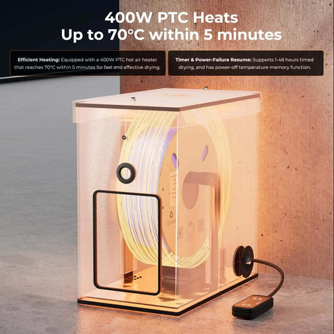 Large Capacity Filament Dryer Box For 1Kg To 5Kg Spools With Fast 70 C Heating, detachable chamber heater visible