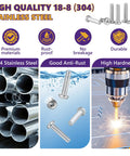 Image showcasing Heavy Duty M4 Machine Screws Assortment Kit 135 Piece 304 Stainless Steel Pan Head Fasteners Rust Proof features.